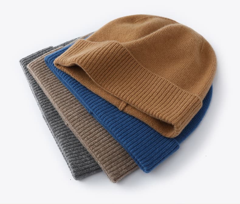 シンプル リブ編み カシミヤ ビーニー